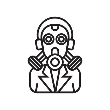 Gaz maskesi simge vektör işareti ve üzerinde beyaz adam izole sembolü