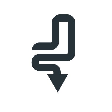 Aşağı ok simge vektör işareti ve üzerinde beyaz backgro izole sembolü