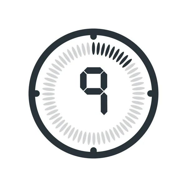O ícone de 9 minutos isolado no fundo branco, relógio e relógio — Vetor de Stock