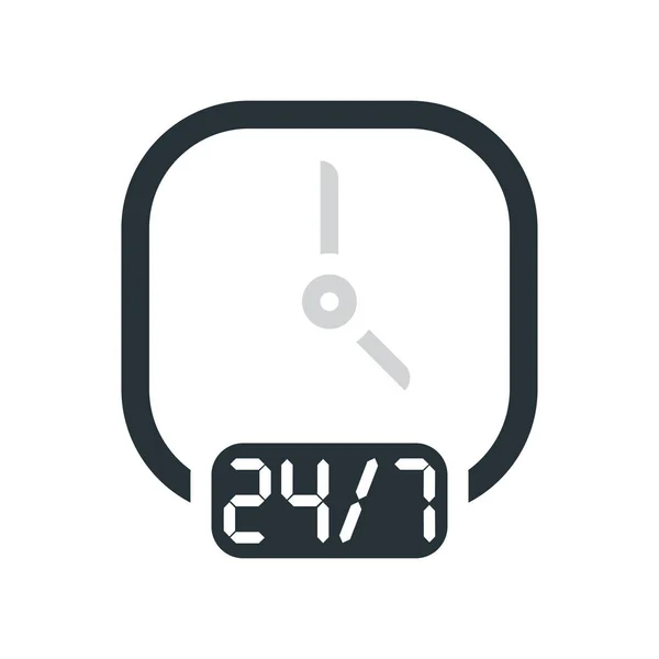 Beyaz arka plan, 24/7 destek ve se üzerinde izole 24/7 saat simgesini — Stok Vektör