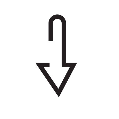 Aşağı ok simge vektör işareti ve üzerinde beyaz backgro izole sembolü