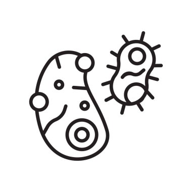 Bakteri simge vektör işareti ve üzerinde beyaz adam izole sembolü