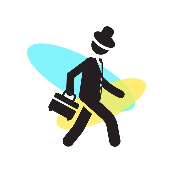 Elegante Man met koffer pictogram vector teken en symbool geïsoleerde o — Stockvector