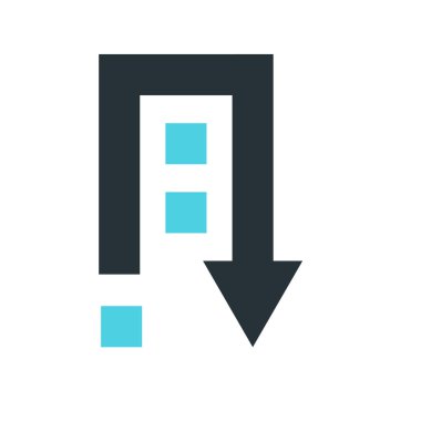 Aşağı ok simge vektör işareti ve üzerinde beyaz backgro izole sembolü