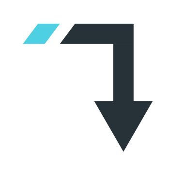 Aşağı ok simge vektör işareti ve üzerinde beyaz backgro izole sembolü