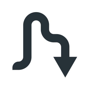 Aşağı ok simge vektör işareti ve üzerinde beyaz backgro izole sembolü