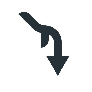 Aşağı ok simge vektör işareti ve üzerinde beyaz backgro izole sembolü