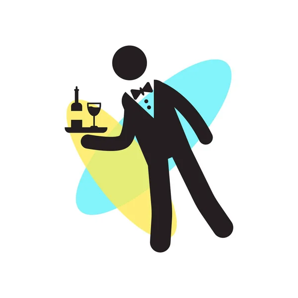 Waiter serving a drink on a tray icon vector sign and symbol iso — Stock Vector