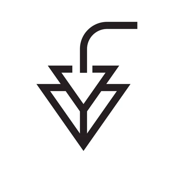 Aşağı ok simge vektör işareti ve üzerinde beyaz backgro izole sembolü — Stok Vektör