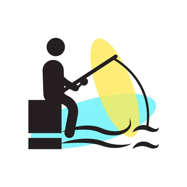 Seduto uomo icona di pesca segno vettoriale e simbolo isolato su whit — Vettoriale Stock