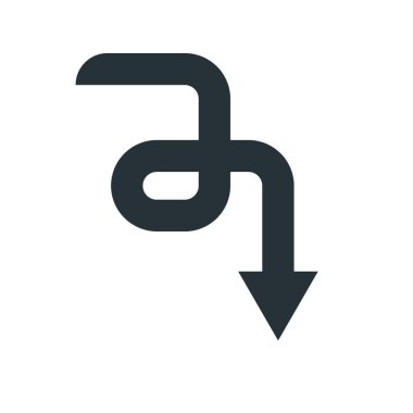 Aşağı ok simge vektör işareti ve üzerinde beyaz backgro izole sembolü