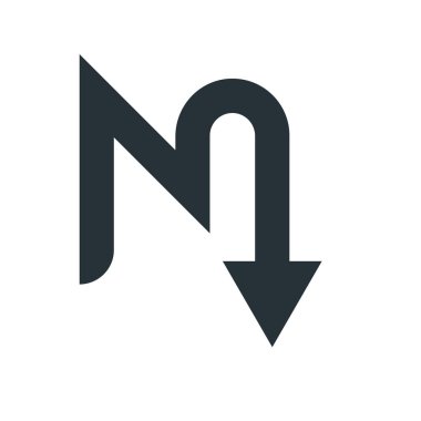 Aşağı ok simge vektör işareti ve üzerinde beyaz backgro izole sembolü