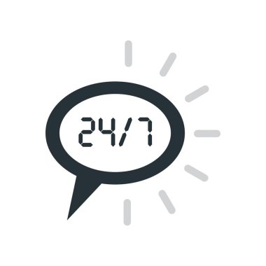 Beyaz arka plan, 24/7 destek ve se üzerinde izole 24/7 saat simgesini