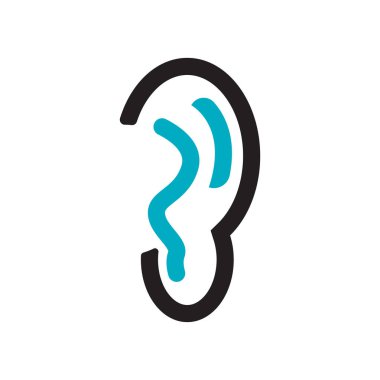 Kulak simge vektör işareti ve beyaz arka plan üzerinde Ea izole sembolü