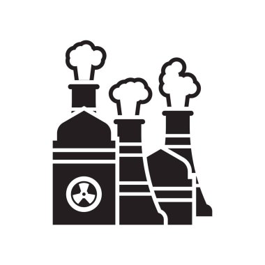 Nükleer santral simge vektör işareti ve beyaz arkasında izole sembolü