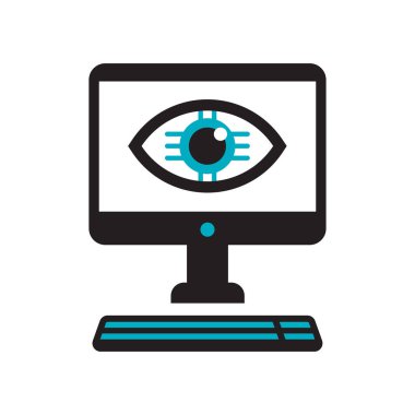 Bilgisayar vizyon simge vektör işareti ve üzerinde beyaz ba izole sembolü