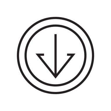 Aşağı ok simge vektör işareti ve üzerinde beyaz backgro izole sembolü