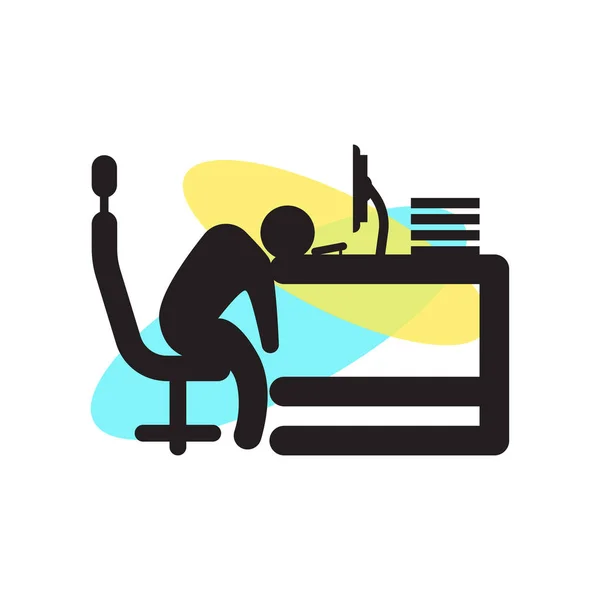 Sleepy Worker at Work icon vector sign and symbol isolated on wh — Stock Vector