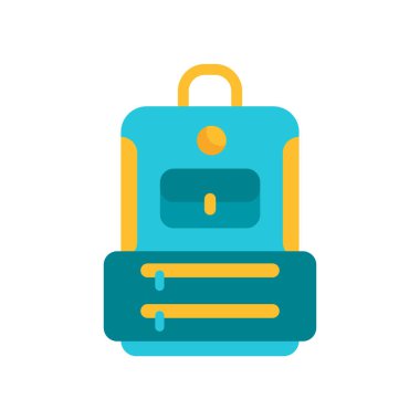 Simge vektör işareti ve üzerinde beyaz adam izole sembolü sırt çantası