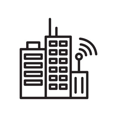 İletim simge vektör işareti ve beyaz arka plan üzerinde iletim logo kavramı bina Towers izole sembolü bina kuleleri