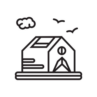 Çadır simge vektör işareti ve beyaz arka plan üzerinde çadır logo kavramı izole sembolü