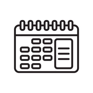 Takvim simge vektör işareti ve beyaz arka plan üzerinde takvim logo kavramı izole sembolü