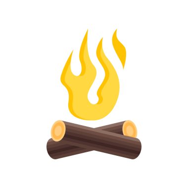 Kamp ateşi simge vektör işareti ve üzerinde beyaz adam izole sembolü