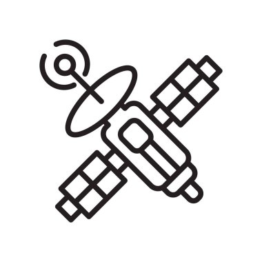 Uydu simge vektör işareti ve beyaz arka plan üzerinde uydu logo kavramı izole sembolü