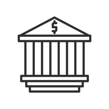 Banka Binası simge vektör işareti ve beyaz arkasında izole sembolü