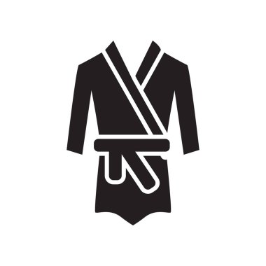 Bornoz simge vektör işareti ve üzerinde beyaz adam izole sembolü