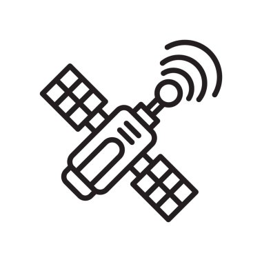 Uydu simge vektör işareti ve beyaz arka plan üzerinde uydu logo kavramı izole sembolü