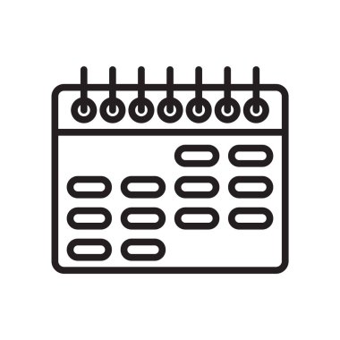 Takvim simge vektör işareti ve beyaz arka plan üzerinde takvim logo kavramı izole sembolü