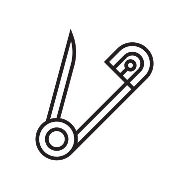 Çengelli iğne simge vektör işareti ve beyaz arka plan üzerinde çengelli iğne logo kavramı izole sembolü