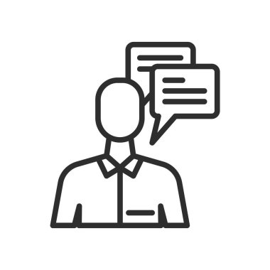 Konuşan katip simge vektör işareti ve üzerinde beyaz bac izole sembolü