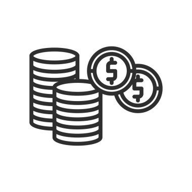 Dolar sikke yığını simge vektör işareti ve üzerinde beyaz izole sembolü