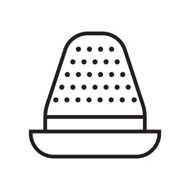 Dikiş yüksük simge vektör işareti ve beyaz arka plan üzerinde dikiş yüksük logo kavramı izole sembolü