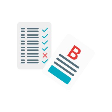 Sınav simge vektör işareti ve beyaz arka plan üzerinde E izole sembolü