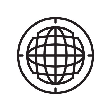 Dünya çapında simge vektör işareti ve beyaz arka plan üzerinde dünya çapında logo kavramı izole sembolü