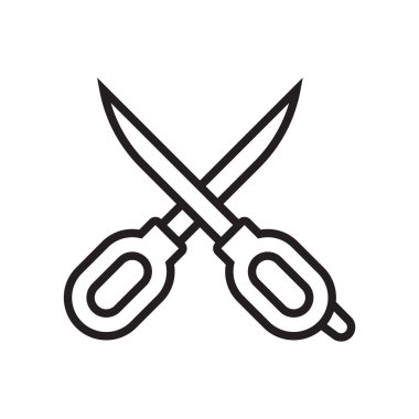 Makas simge vektör işareti ve beyaz arka plan üzerinde makas logo kavramı izole sembolü