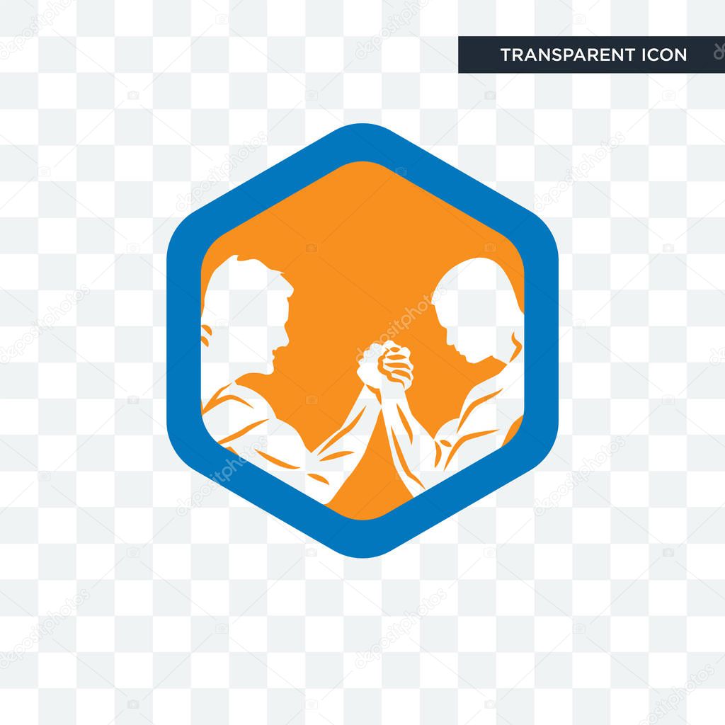 Arm wrestling vector icon isolated on transparent background, arm wrestling logo concept