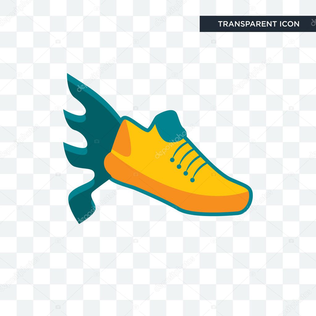 Flying shoe vector icon isolated on transparent background, flying shoe logo concept
