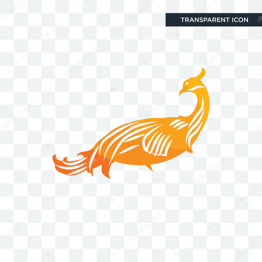 Golden peacock vector icon isolated on transparent background, golden peacock logo concept