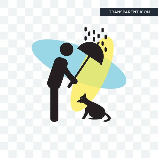 Man het beschermen van een hond met een paraplu vector pictogram geïsoleerd op tr — Stockvector