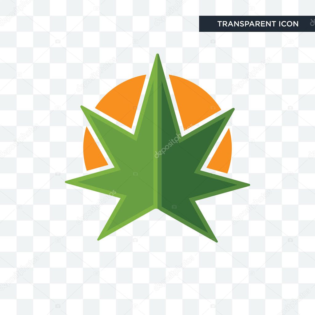 Weed leaf vector icon isolated on transparent background, weed leaf logo concept