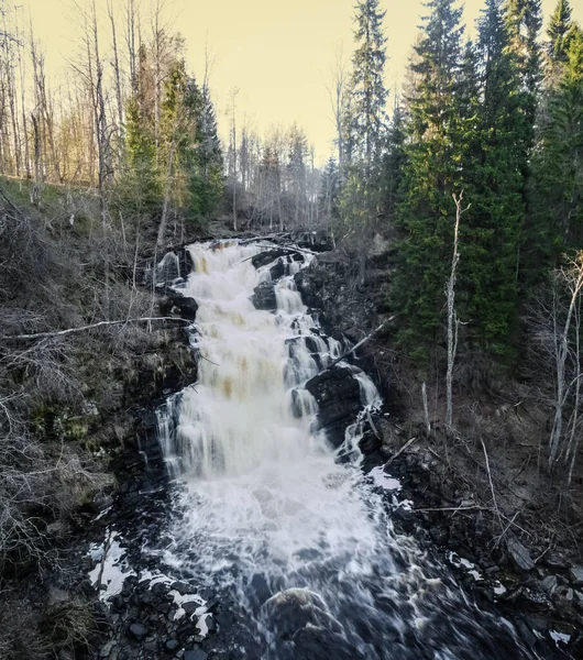 Der Wasserfall Jukankoski Liegt Südlichen Teil Kareliens Einer Der Höchsten — Stockfoto