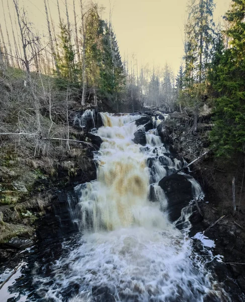 Der Wasserfall Jukankoski Liegt Südlichen Teil Kareliens Einer Der Höchsten — Stockfoto