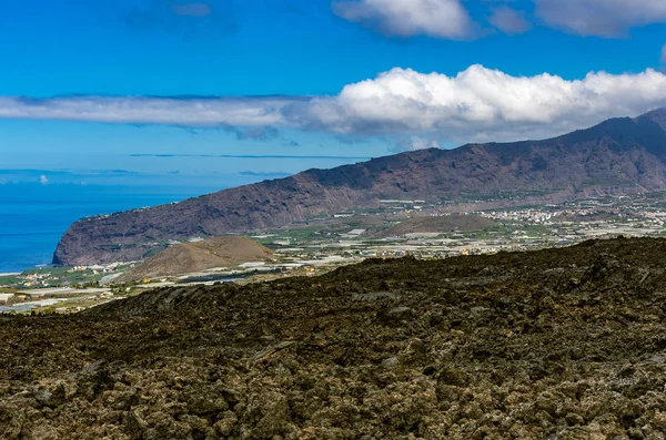 Blick Über Ein Lavafeld Zur Küste Von Palma Und Tazacorte — Stockfoto