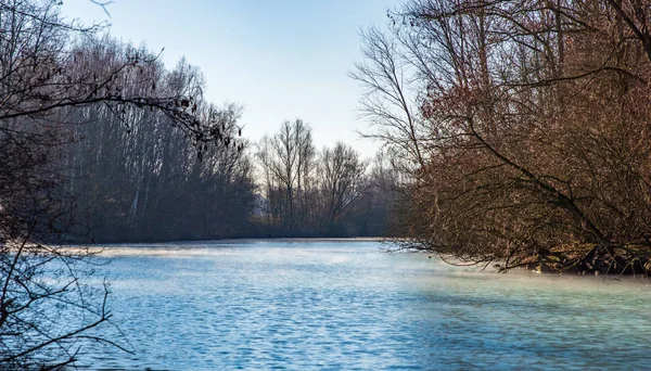 Dampende Turquoise Vijver Winter Een Zonnige Dag Bochum Duitsland — Stockfoto