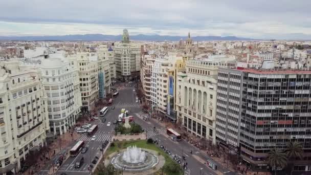 Spain, Valencia aerial shooting, bird-eye view on red roofs, roads and squares — Stock Video