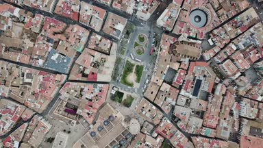 İspanya, Valencia Hava silah, kuş-göz görüş-kırmızı çatılar, yollar ve meydanlar